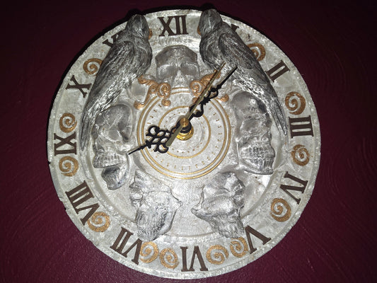 Skull and Raven wall clock