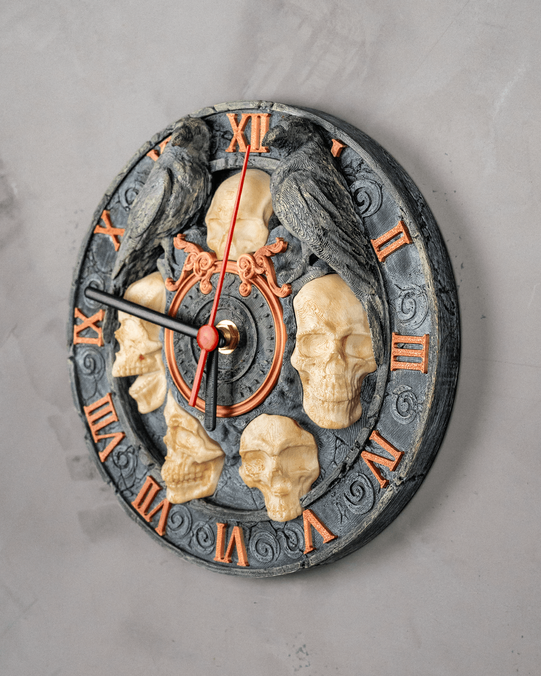 Skull and Raven wall clock