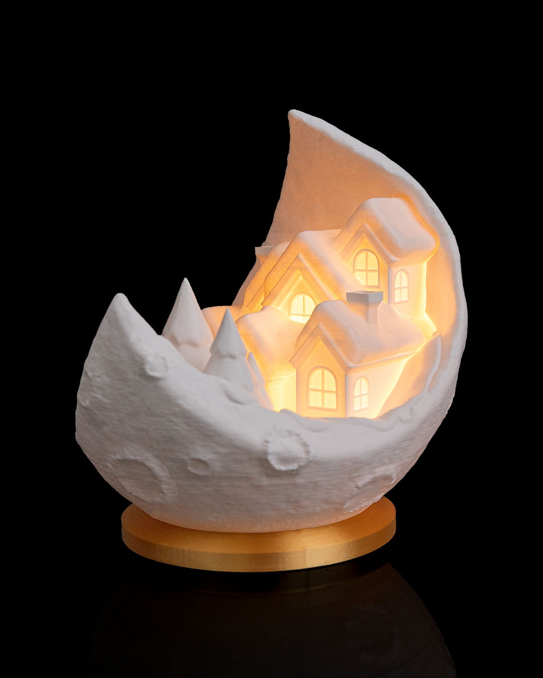 Village on the Moon Table Lamp — 3D Printed Lunar Winter Village Light with LED Glow