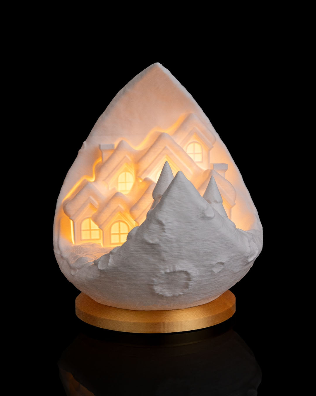Village on the Moon Table Lamp — 3D Printed Lunar Winter Village Light with LED Glow