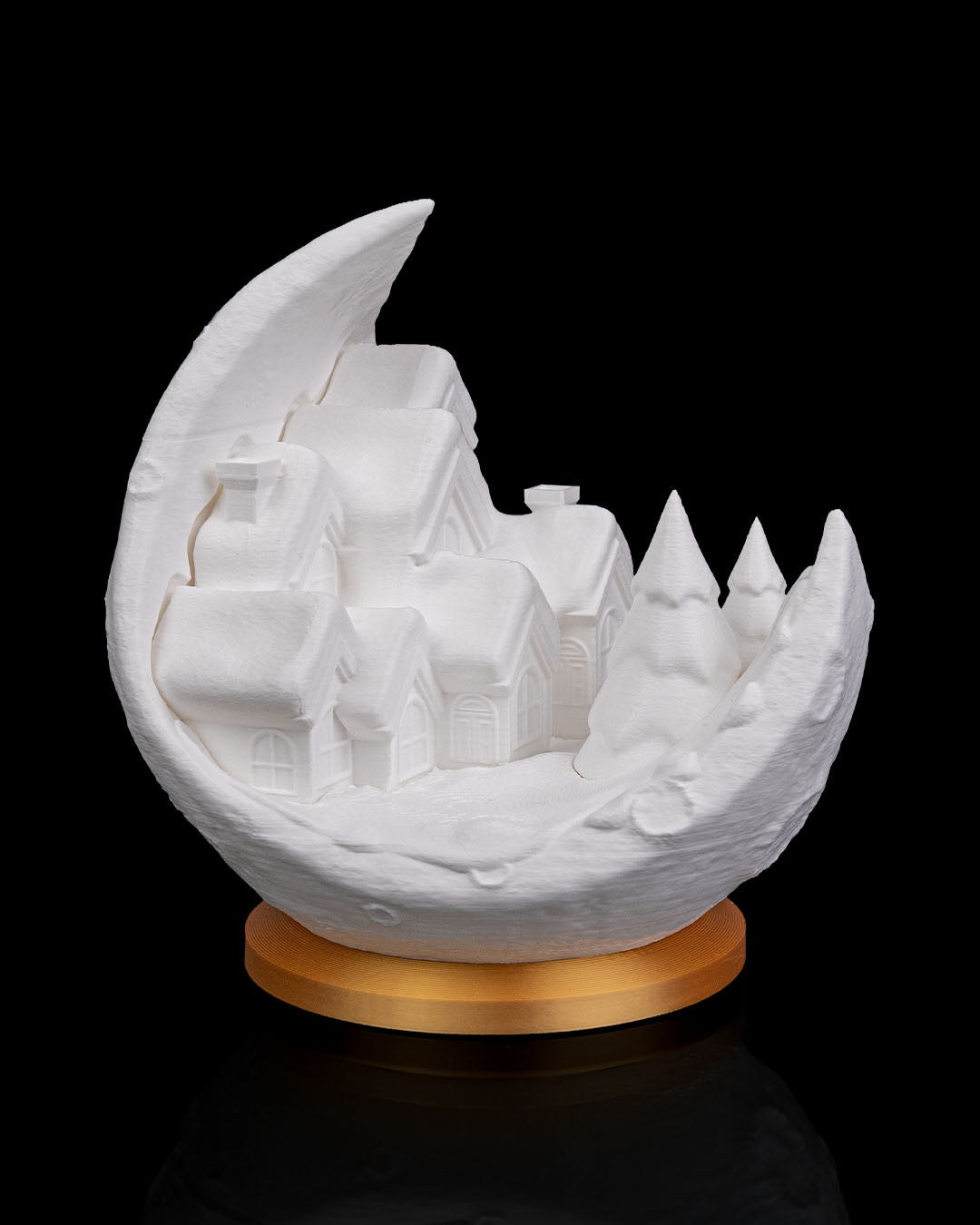 Village on the Moon Table Lamp — 3D Printed Lunar Winter Village Light with LED Glow
